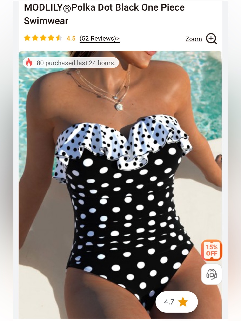 Modlily Polka Dot Black One-Piece Swimsuit. XL.